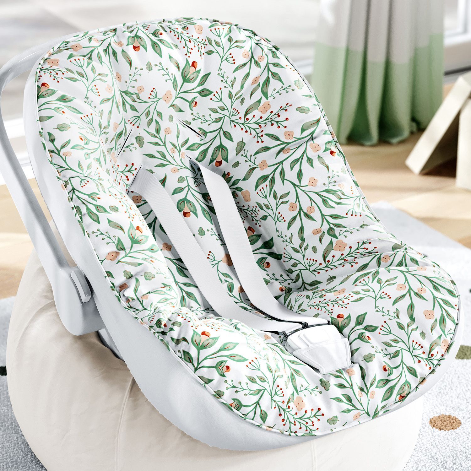 Capa de Carrinho com Protetor de Cinto Folhas do Bosque Verde