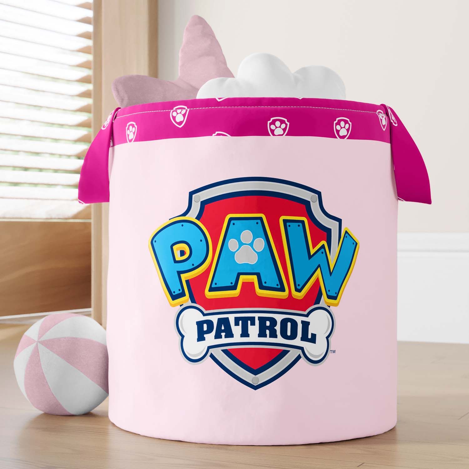 Cesto Organizador para Brinquedos Patrulha Canina Rosa 28cm