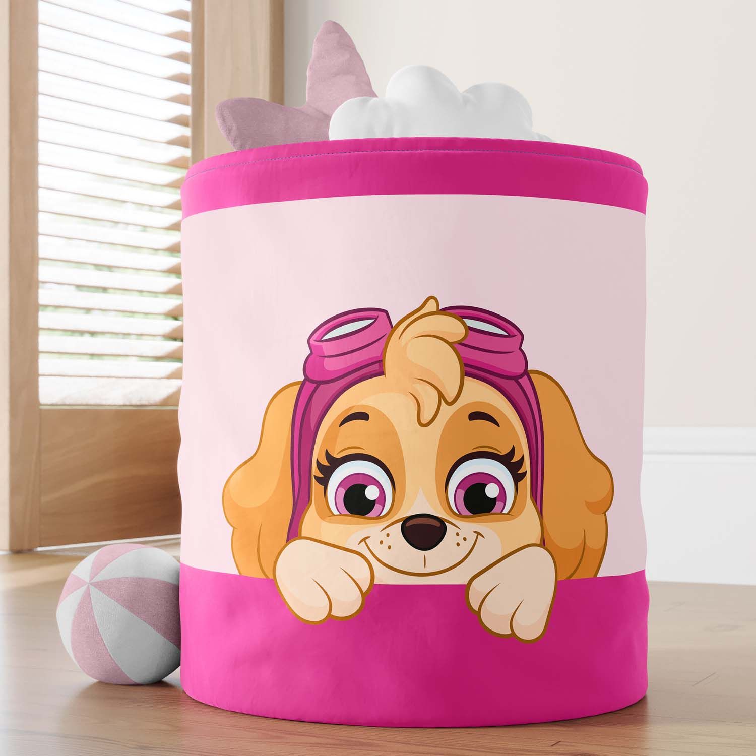 Cesto Organizador para Brinquedos Skye Patrulha Canina Rosa 35cm