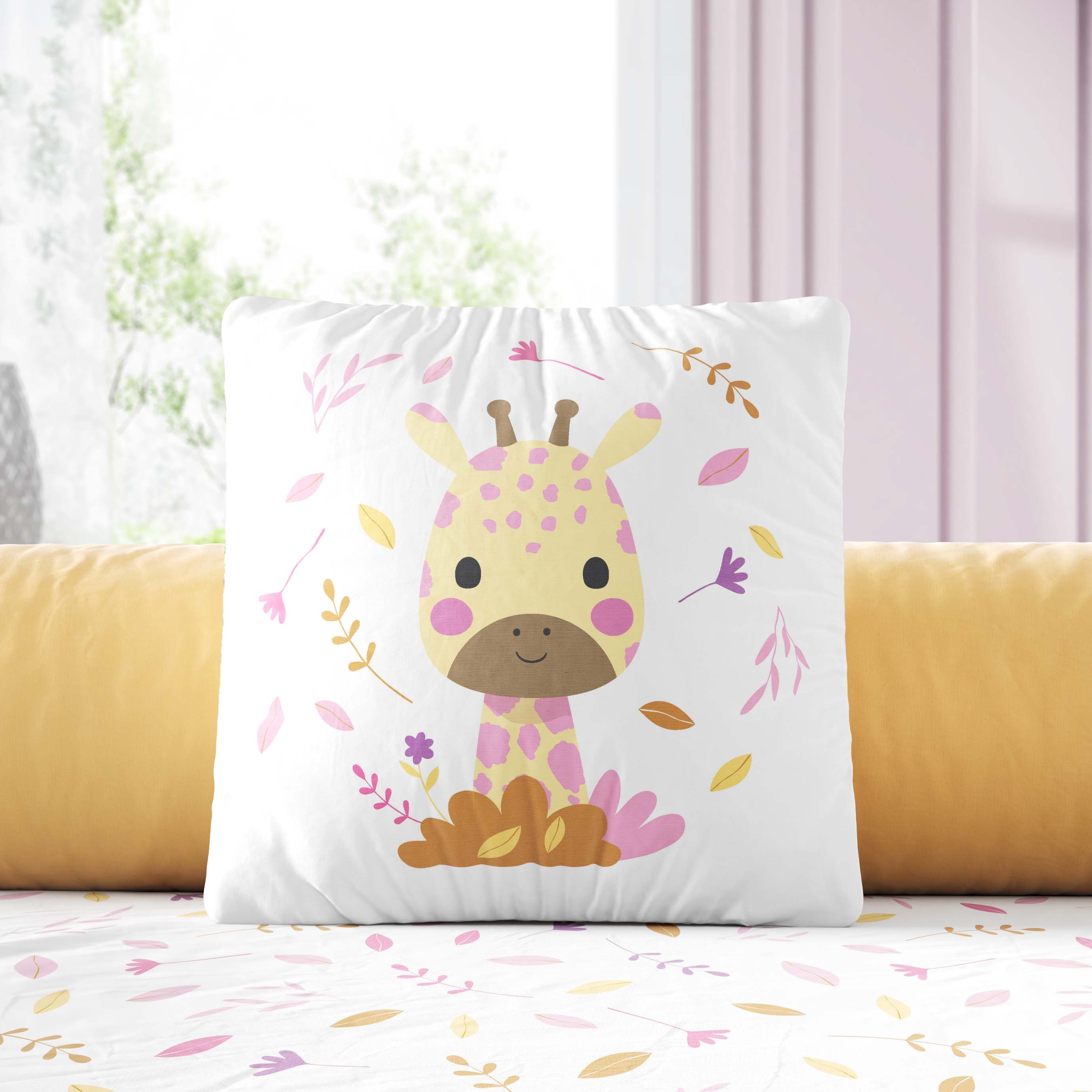 Almofada Quadrada Amiguinho Girafa Selva Baby
