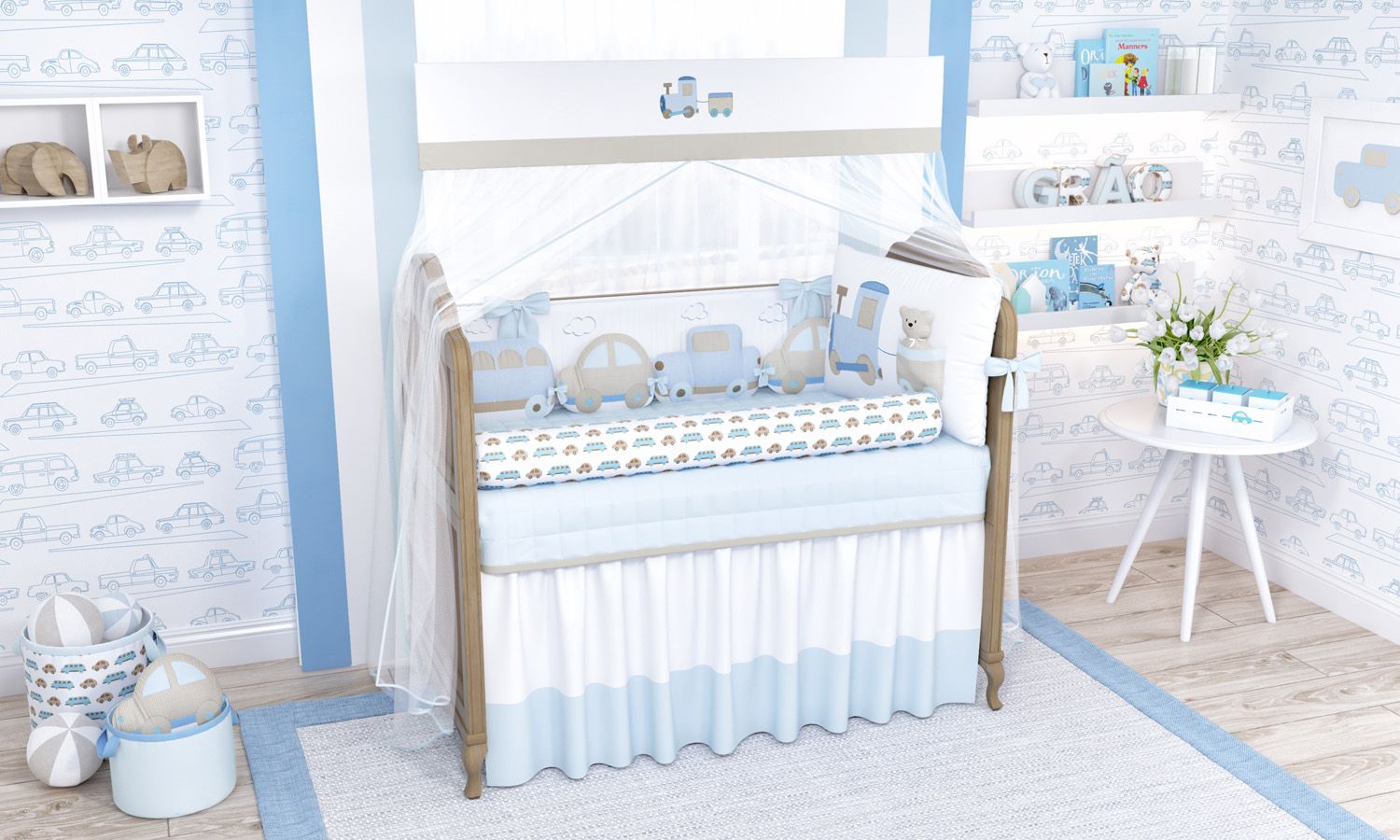 Kit Berço Carrinhos Amarelo