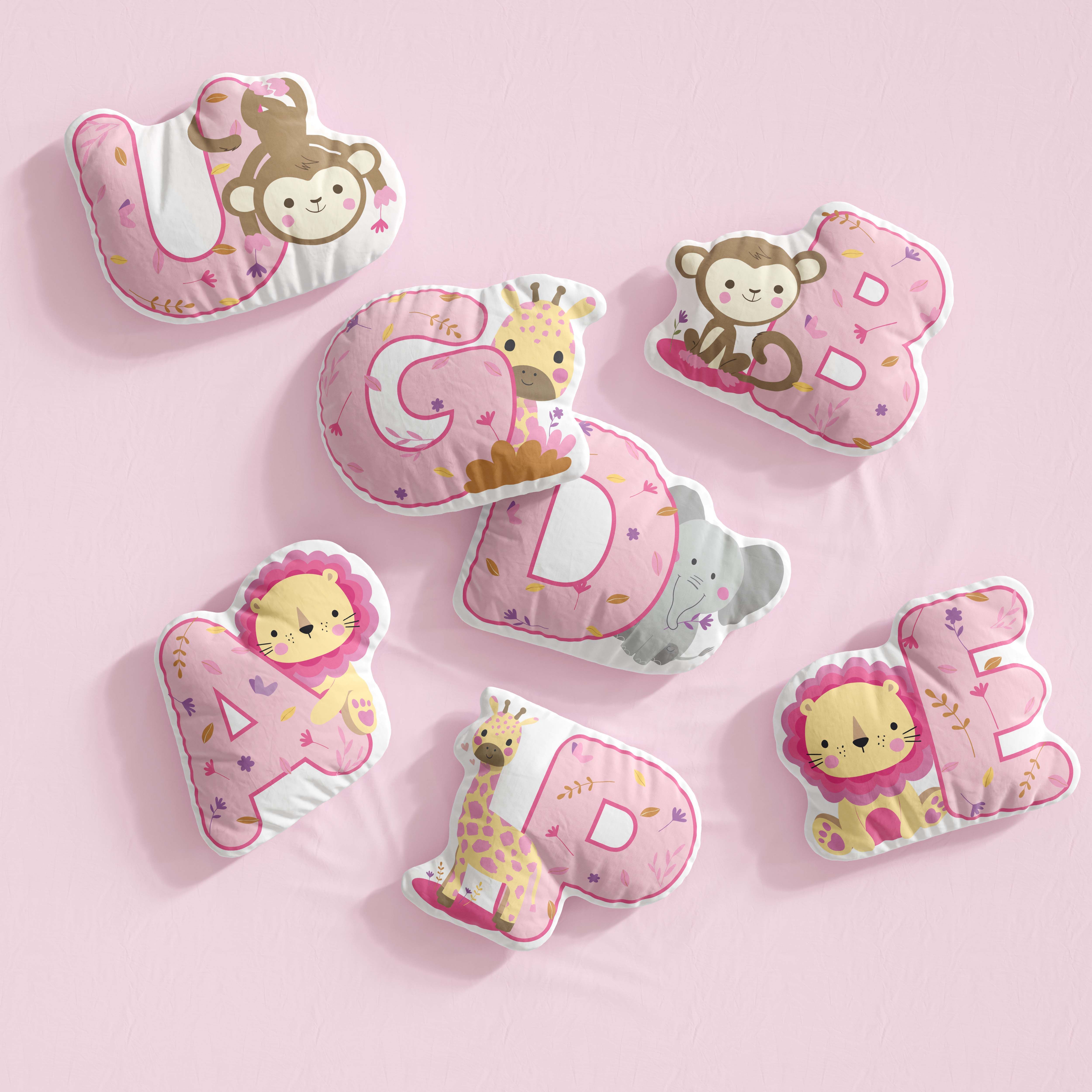 Almofada Selva Baby Rosa Letras de A a Z