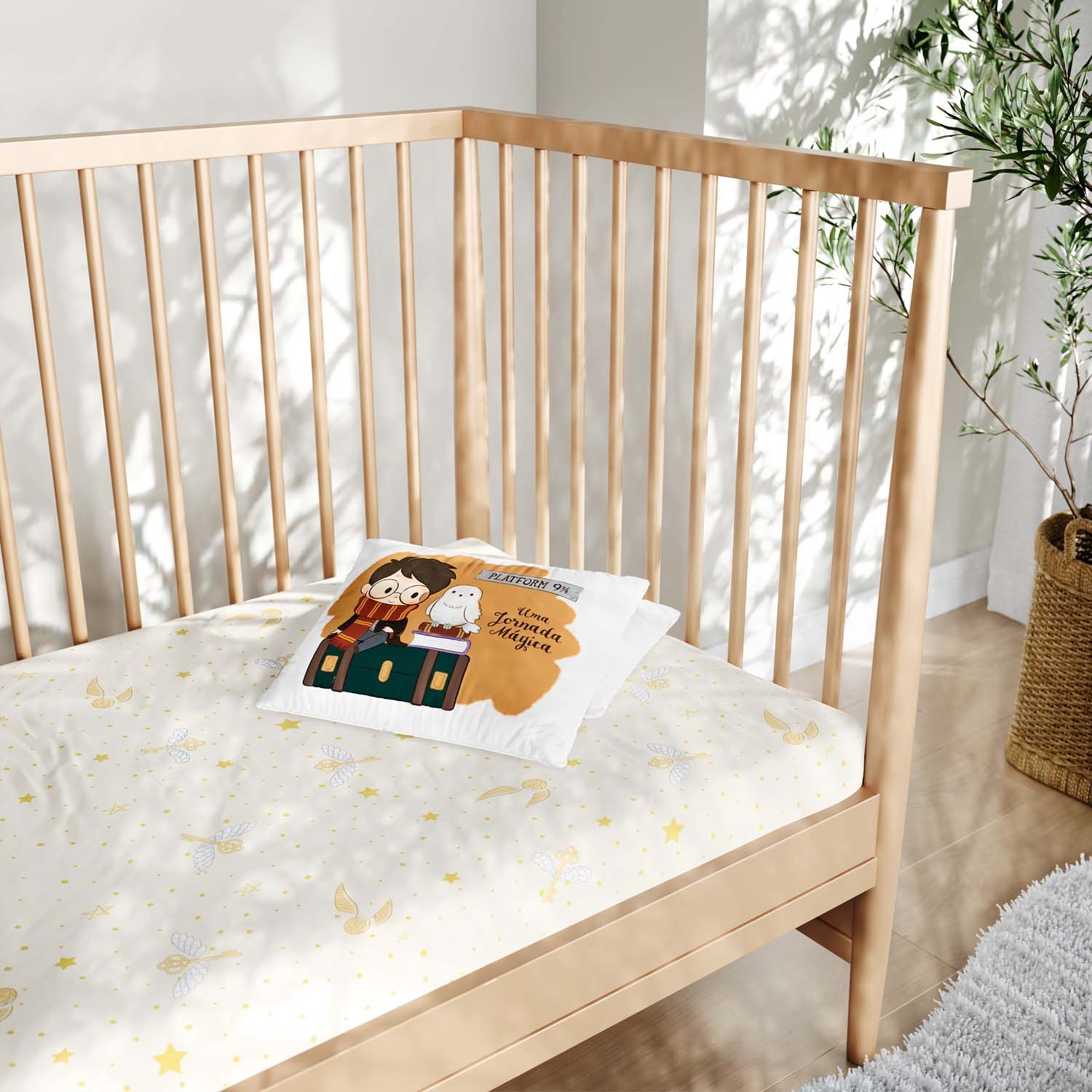 Jogo de Lençol Berço Harry Potter e Coruja Edwiges