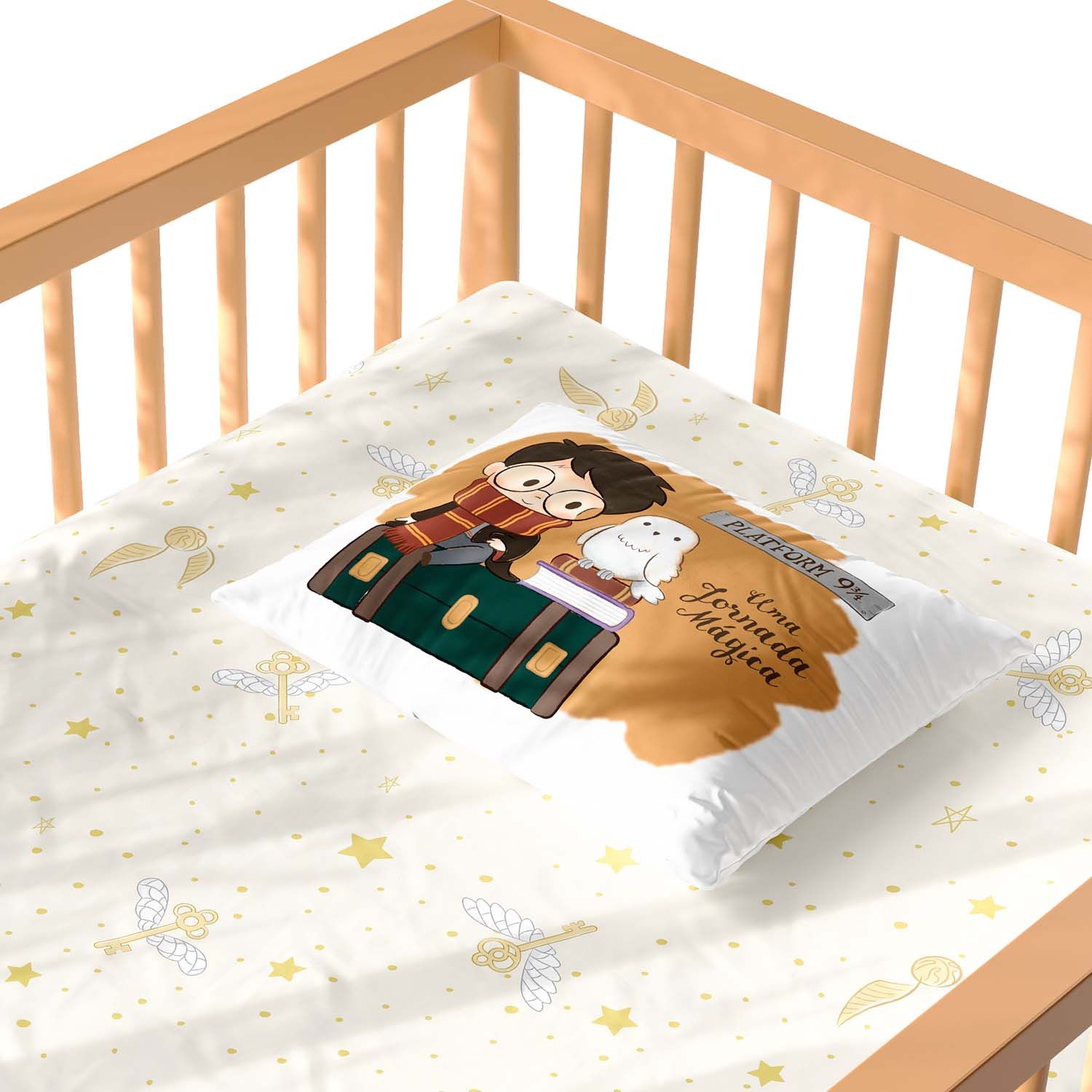 Jogo de Lençol Berço Harry Potter e Coruja Edwiges