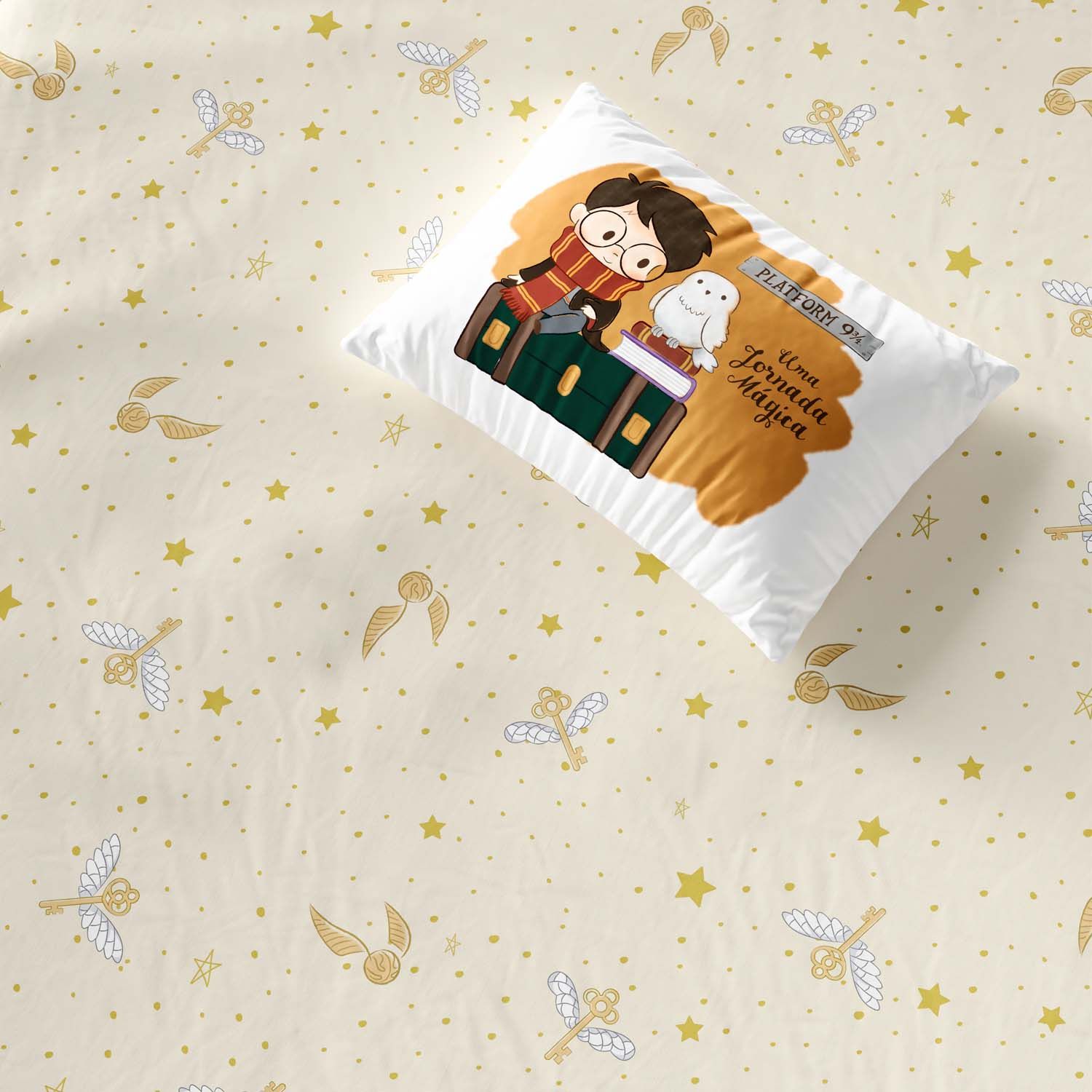 Jogo de Lençol Mini Cama Harry Potter e Coruja Edwiges