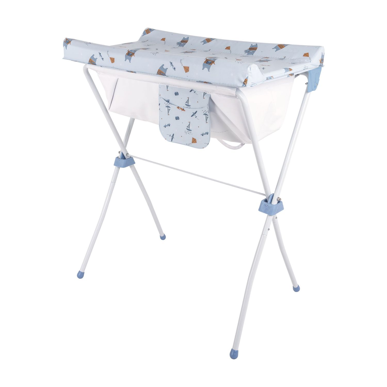 Kit Banheira 2 em 1 com Banheira, Suporte e Trocador Slim Plus Azul