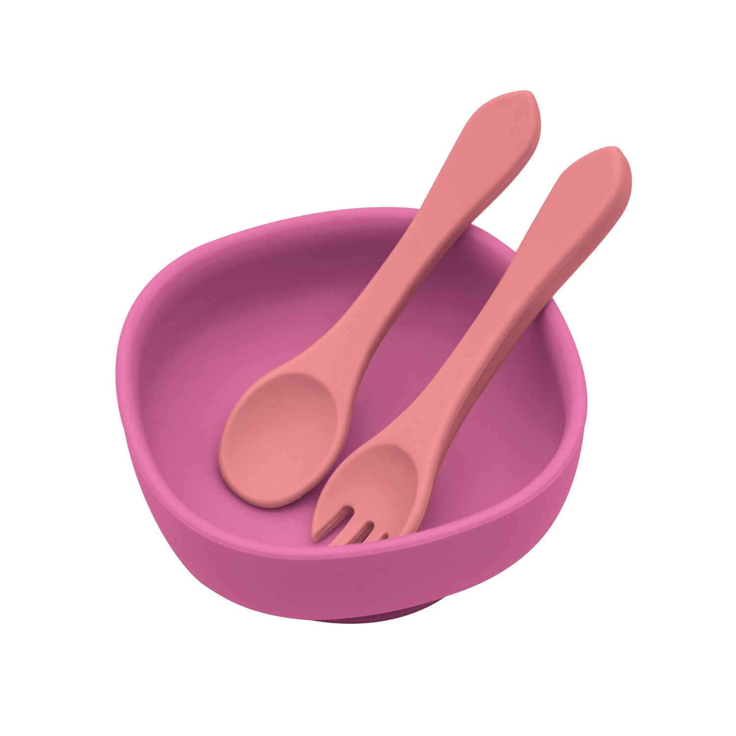 Kit Refeição de Silicone Bowl com Talheres e Ventosa Rosa