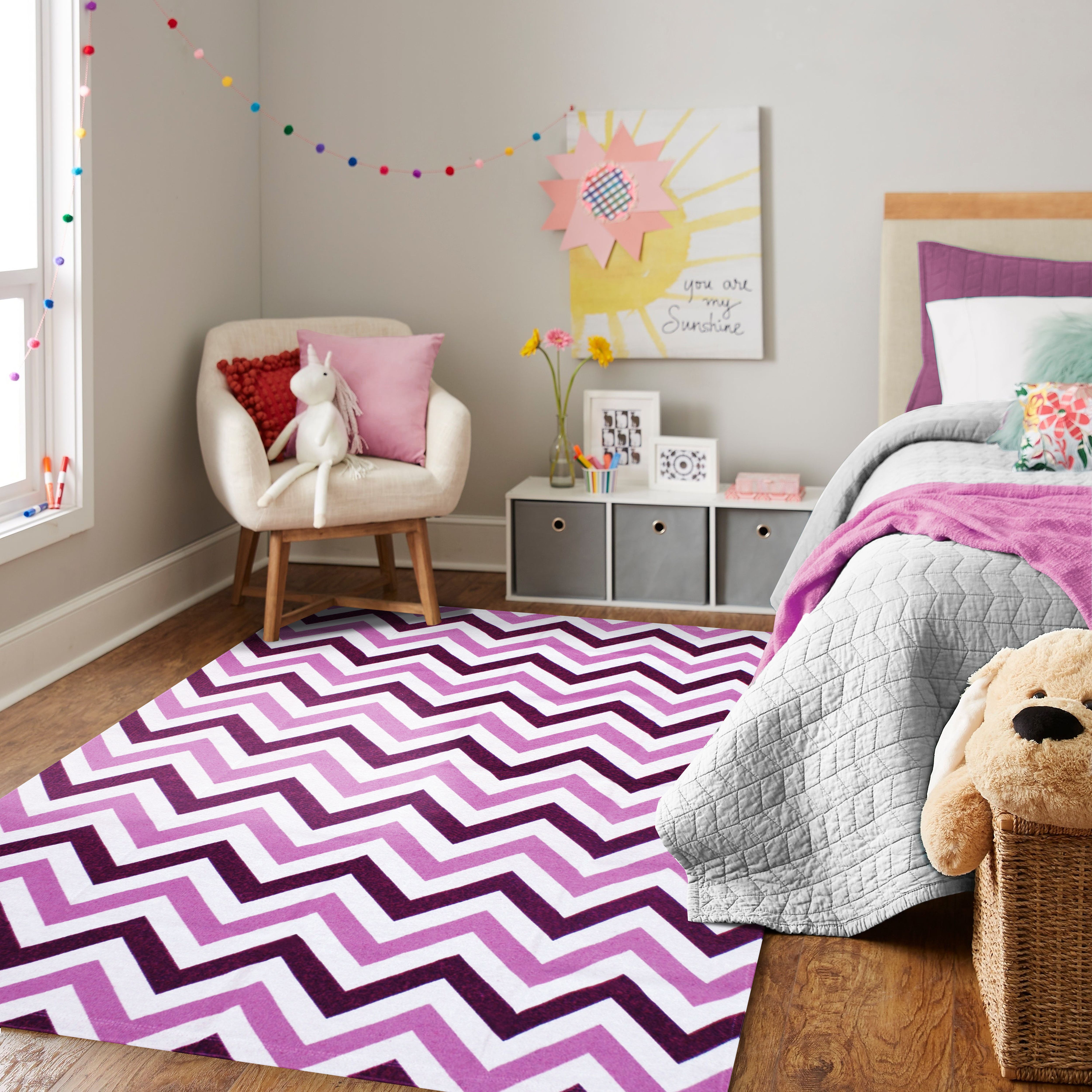 Tapete Retangular Zig Zag Rosa 1m