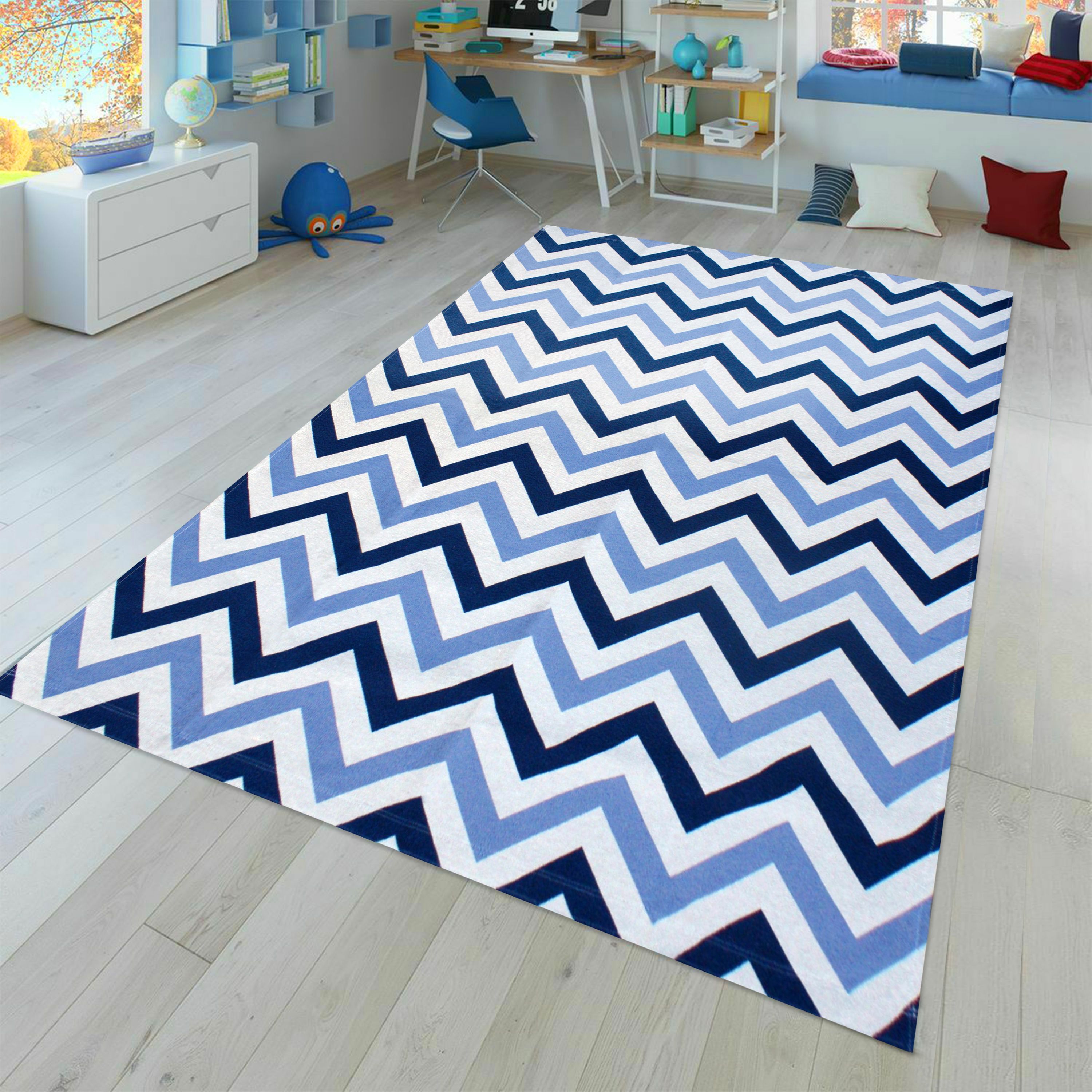 Tapete Retangular Zig Zag Azul 1,50m