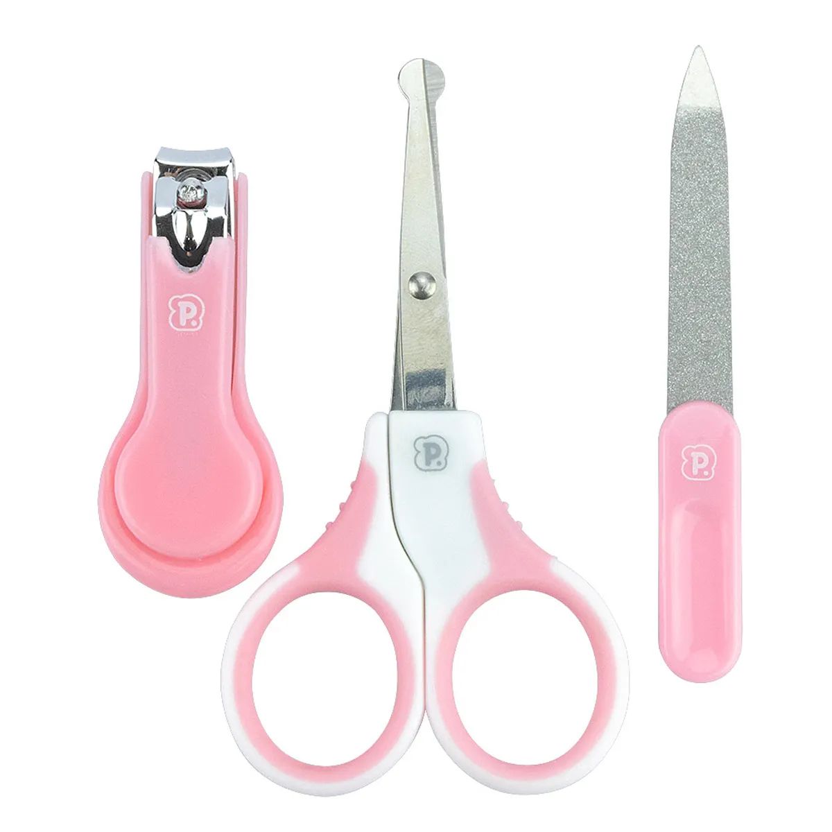 Kit Cuidados Bebê Rosa e Branco 3 Peças