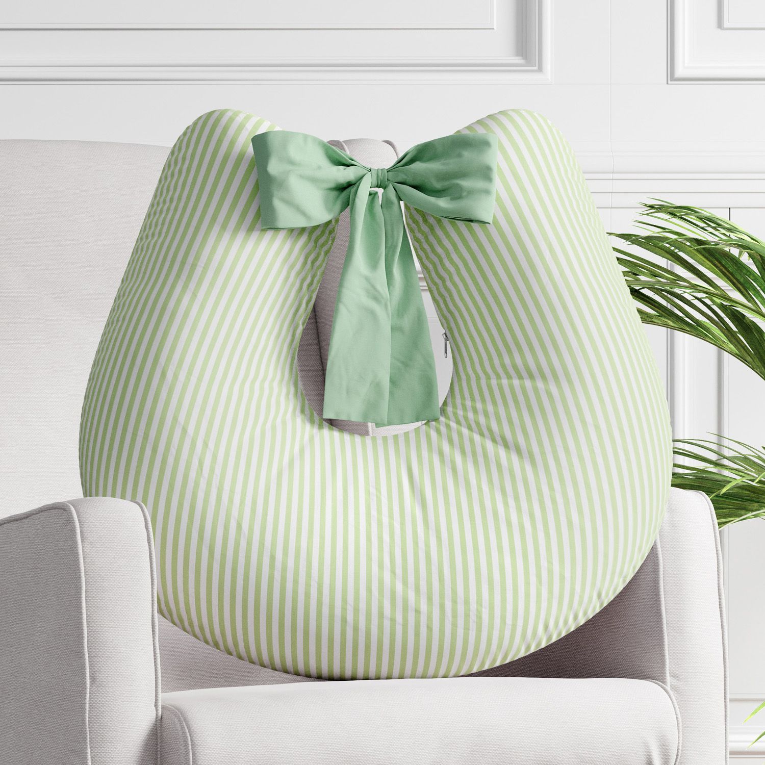 Almofada Amamentação Listra Azul e Laço Bege