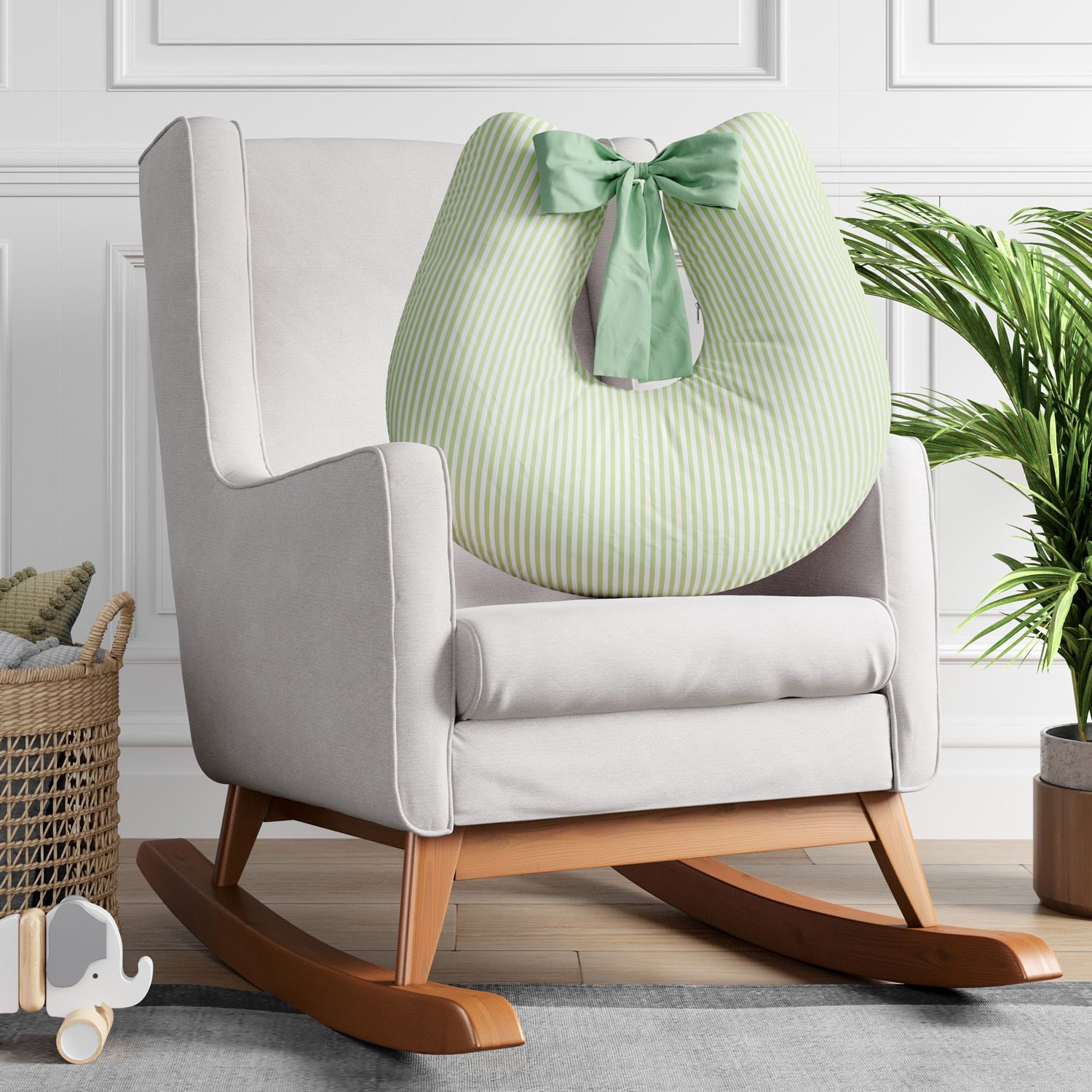 Almofada Amamentação Listra Azul e Laço Bege