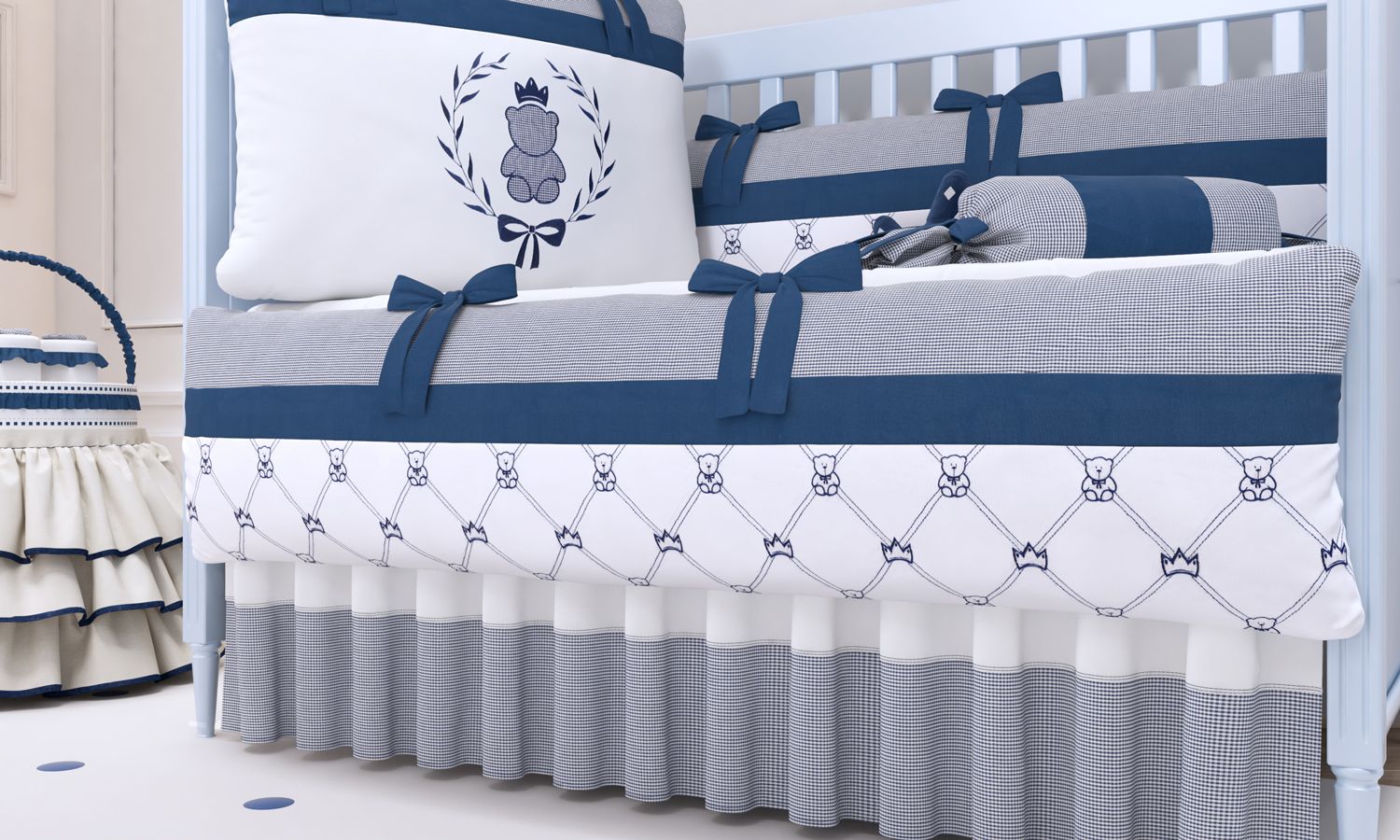 Saia de Berço Barra Xadrez Azul Marinho