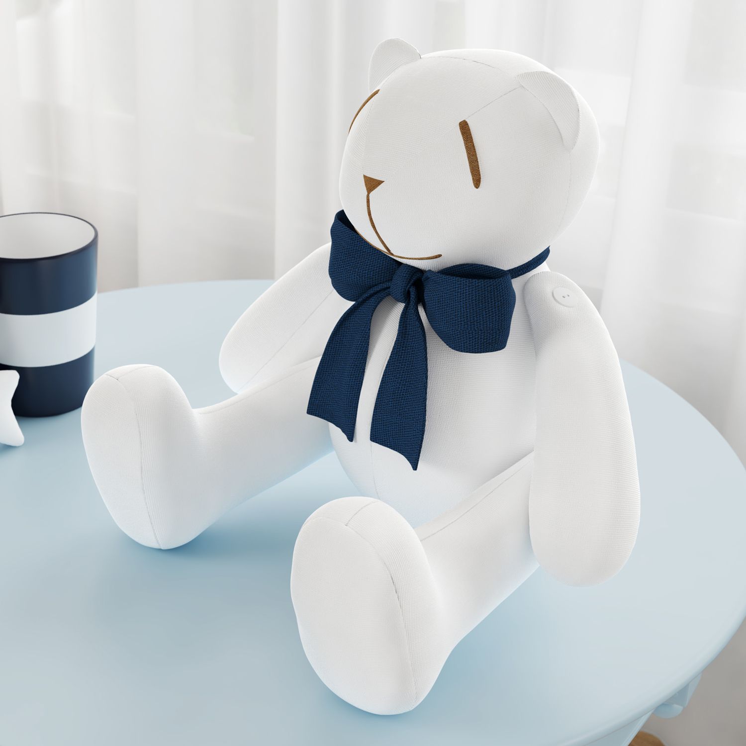 Urso Branco com Laço Azul Marinho 25cm