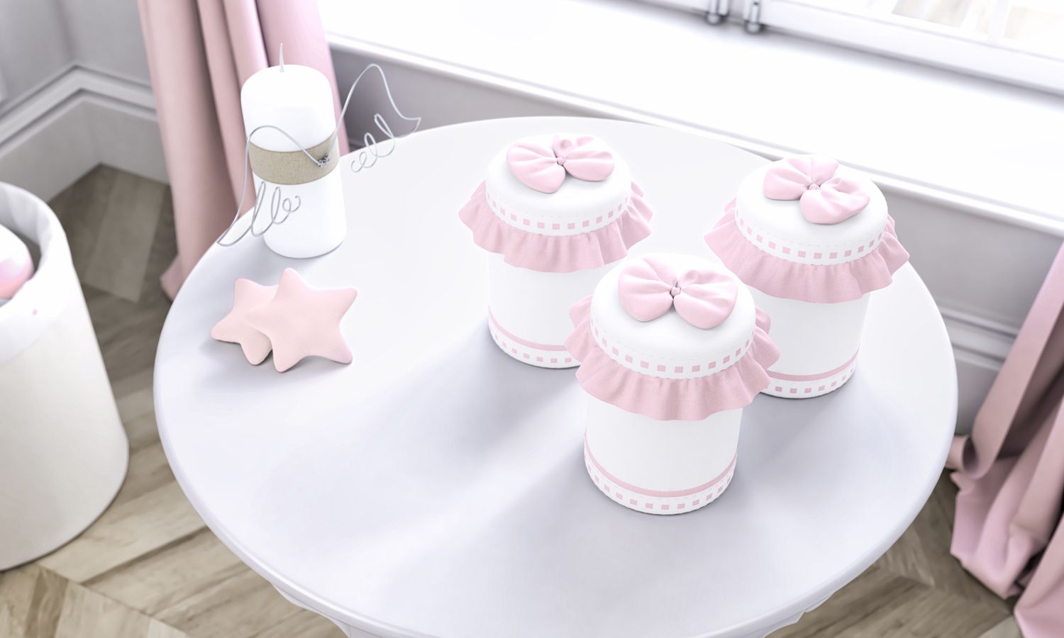 Jogo de Potes com Babado e Laço Bege