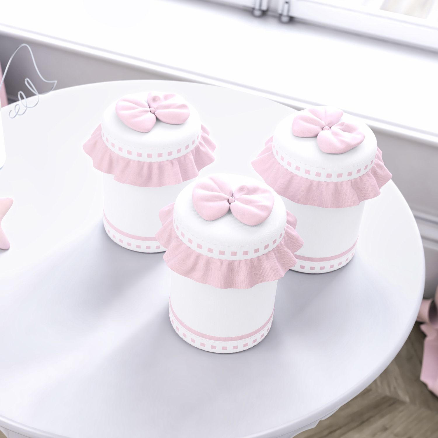 Jogo de Potes com Babado e Laço Bege