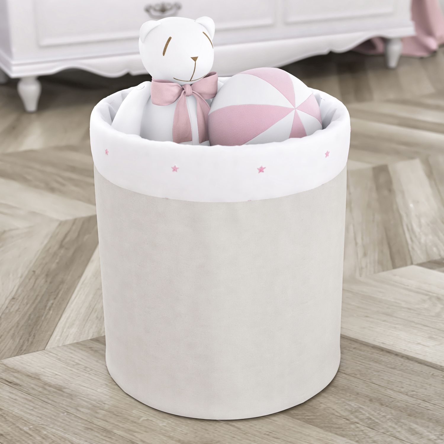 Cesto Organizador para Brinquedos Estrelinhas Rosa 35cm