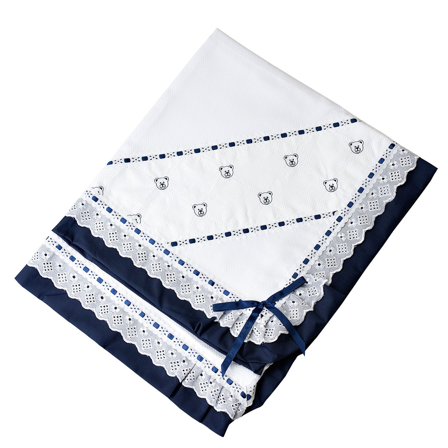 Manta Piquet Ursinhos Baby Marinho 75cm