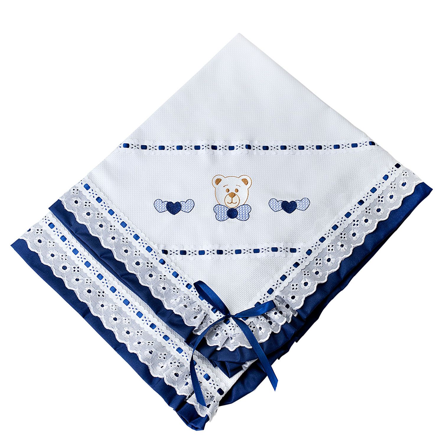 Manta Piquet Ursinho Fofo Marinho 75cm