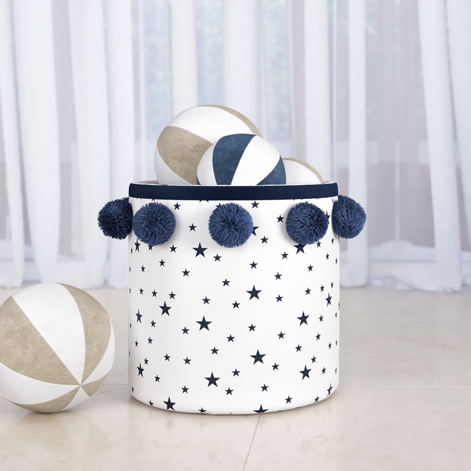 Cesto Organizador para Brinquedos Estrelas Pompom 35cm