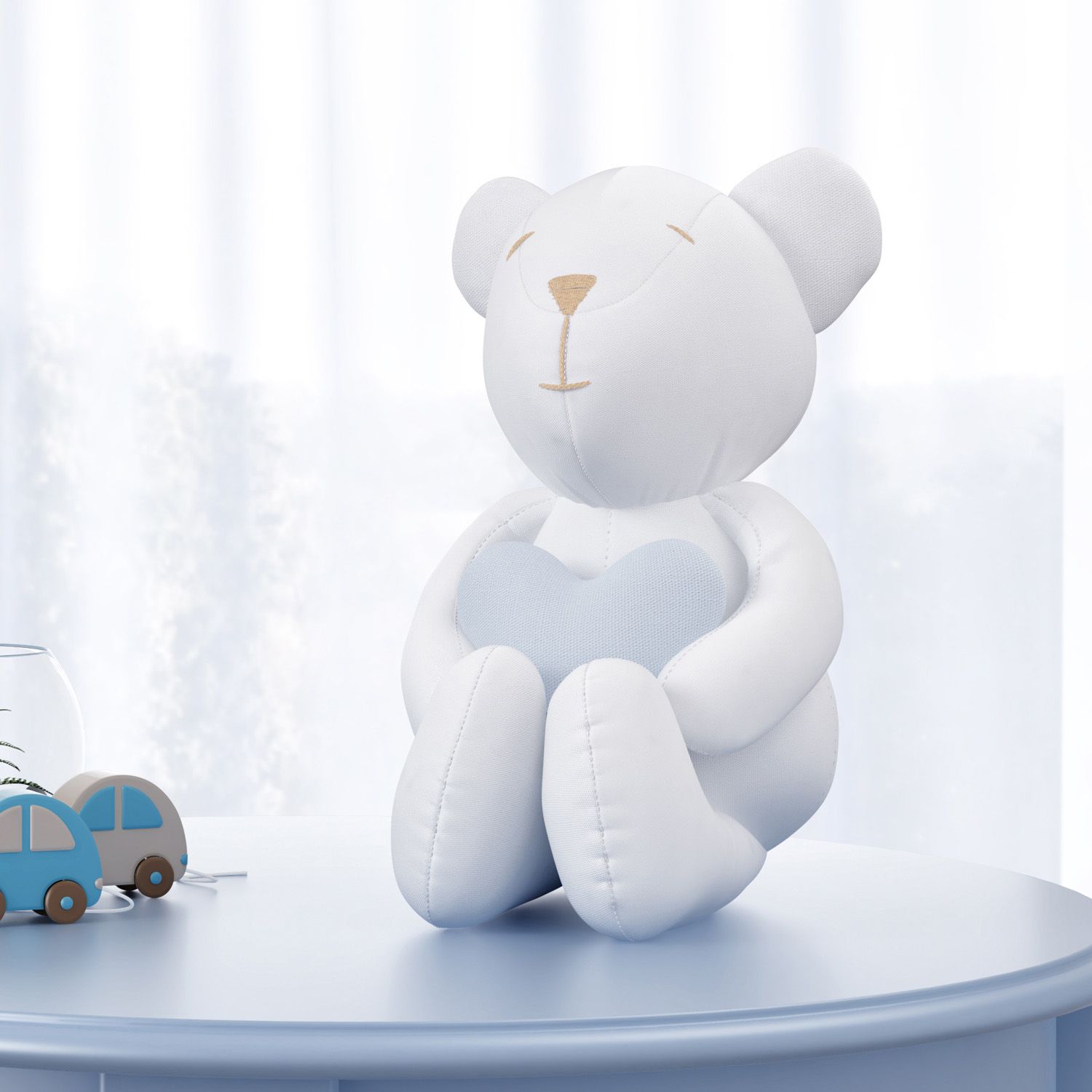 Urso Branco com Coração Azul 42cm