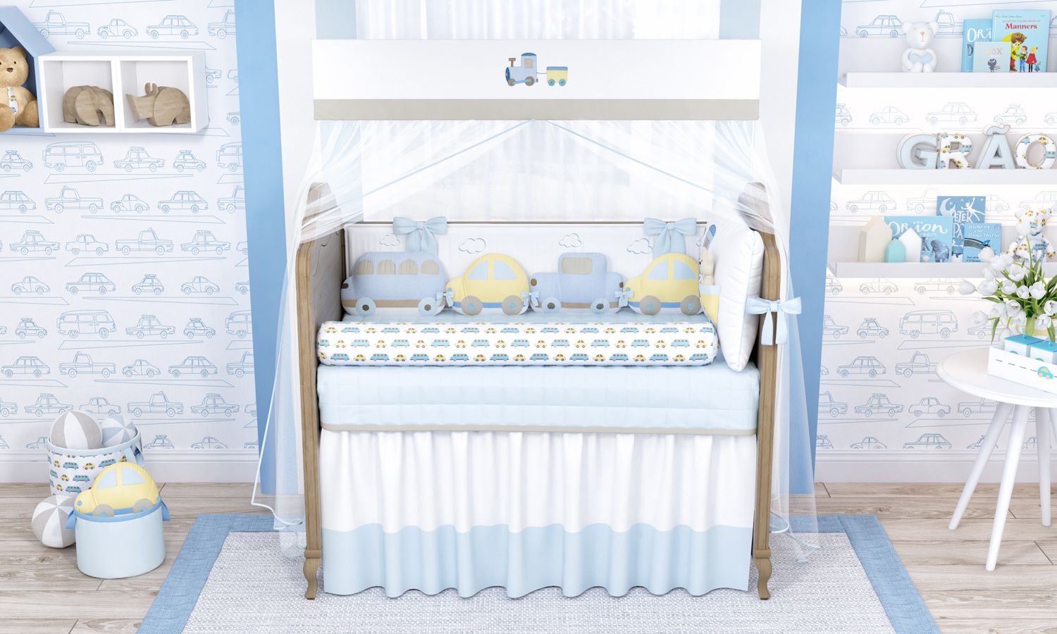 Kit Berço Carrinhos Amarelo