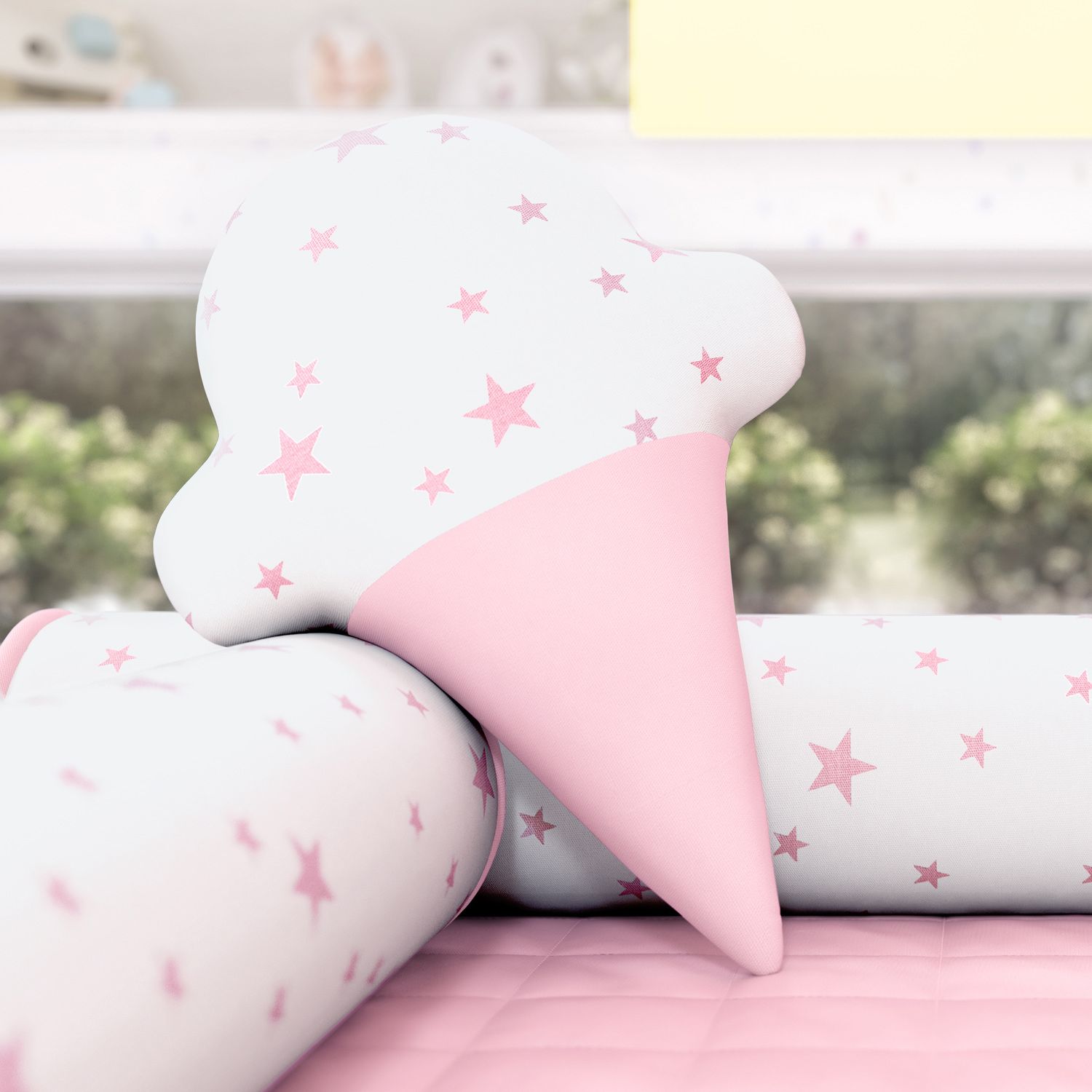 Almofada Sorvete Estrelinhas Rosa 35cm 