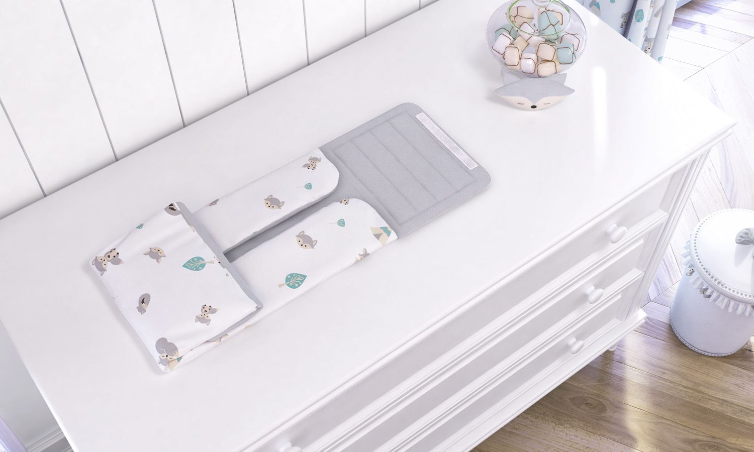 Trocador de Fraldas Portátil Raposinha Cinza 85x40cm