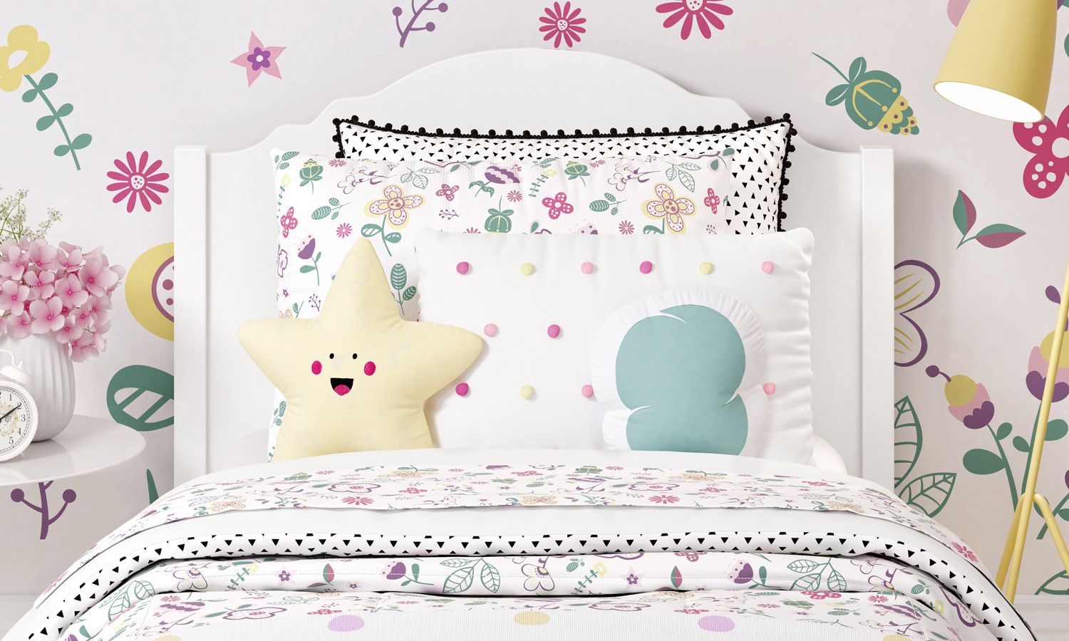 Kit Cama Infantil Solteiro Floral Moderna