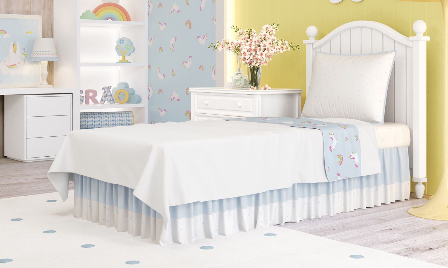 Jogo de Lençol Infantil Solteiro Amiguinhas Unicórnio