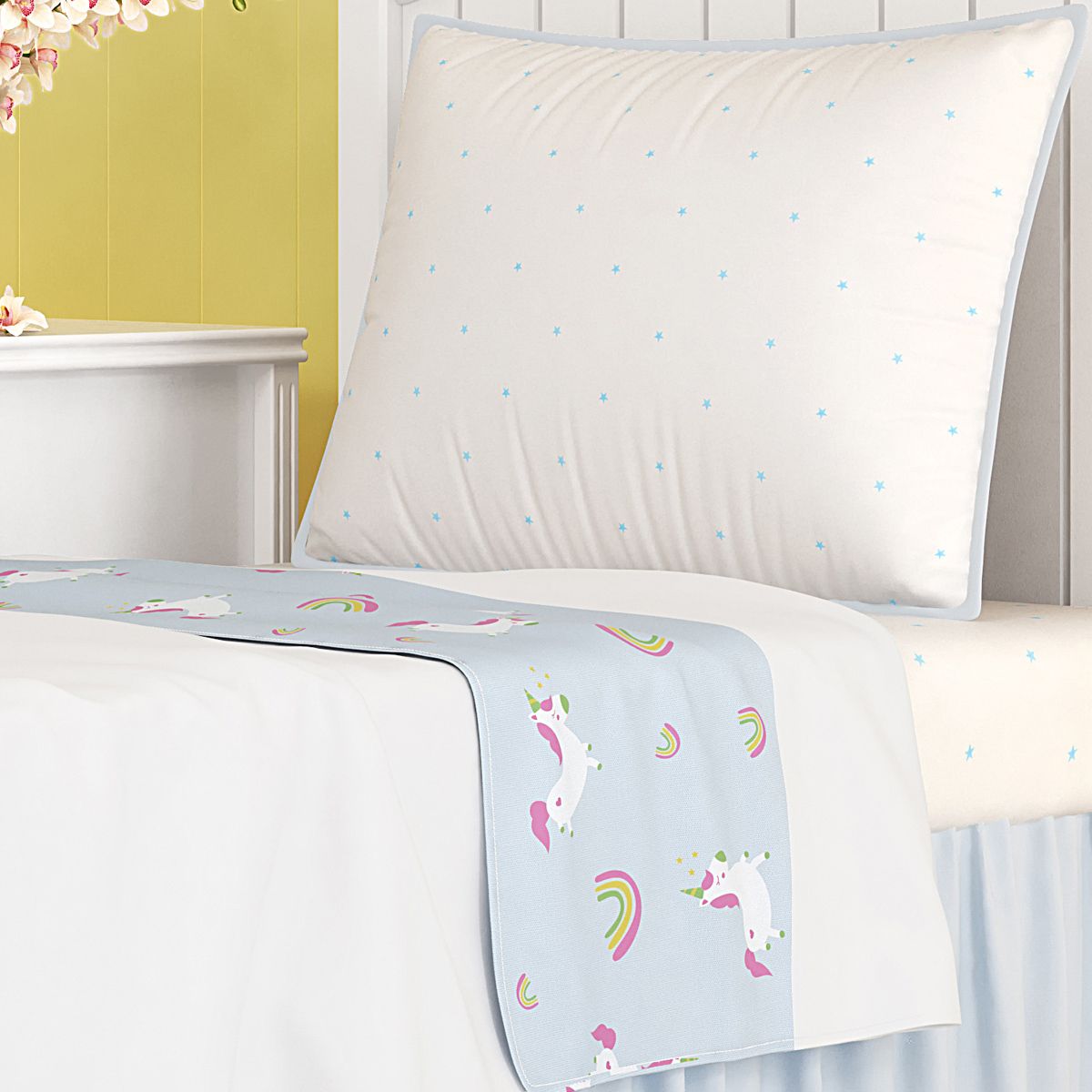 Jogo de Lençol Infantil Solteiro Amiguinhas Unicórnio