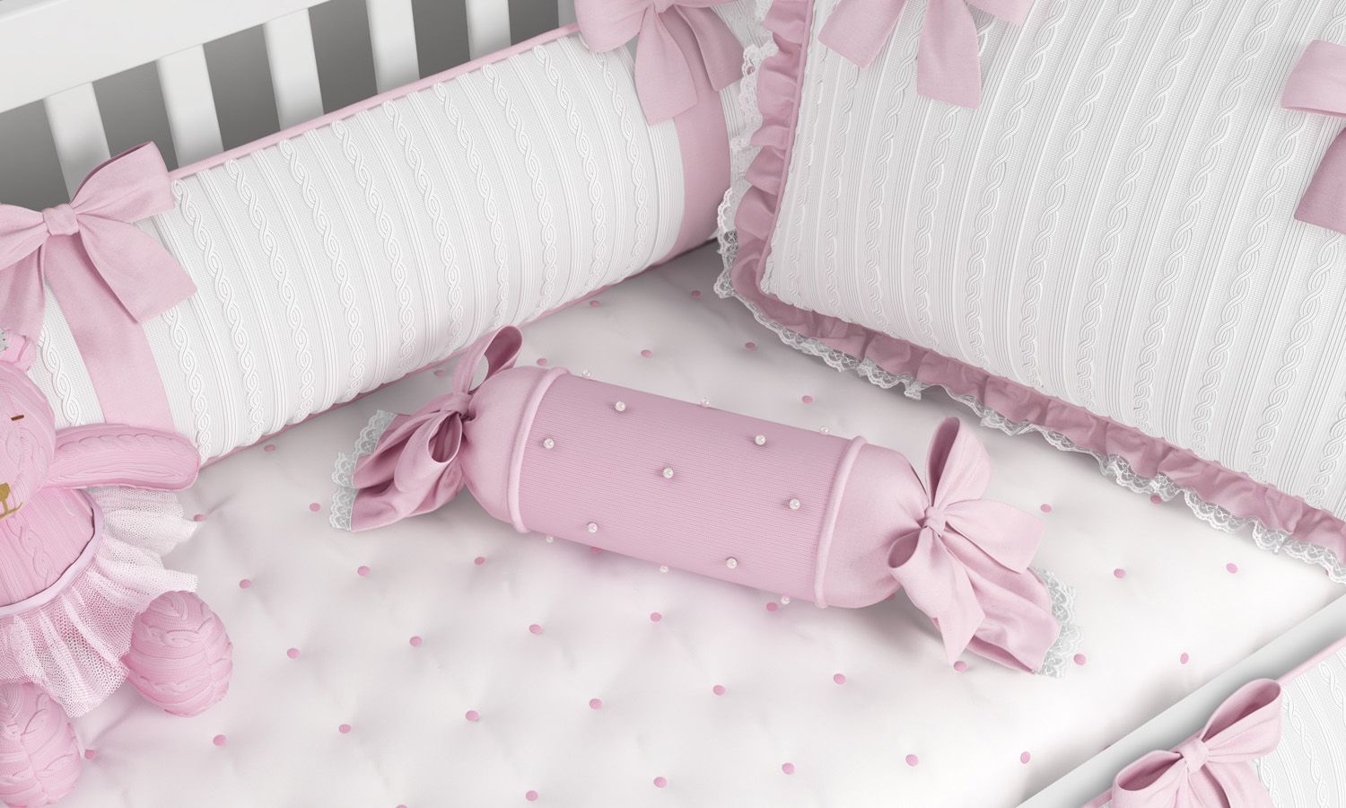 Almofada Apoio Bala Tricot Luxo Rosa 60cm