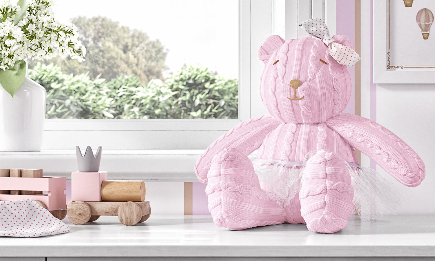 Ursinha Rosa Tricot com Saia de Tule 42cm