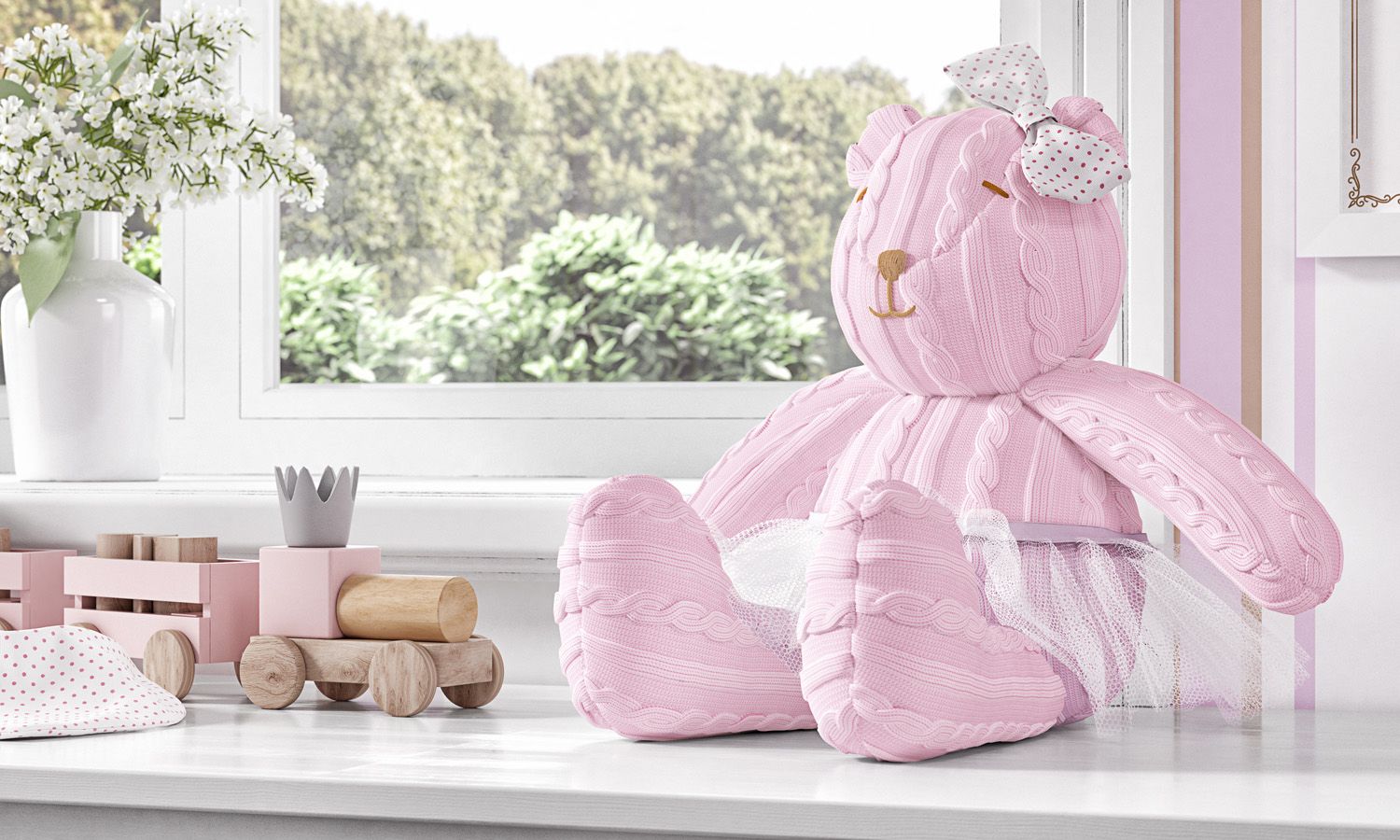 Ursinha Rosa Tricot com Saia de Tule 42cm