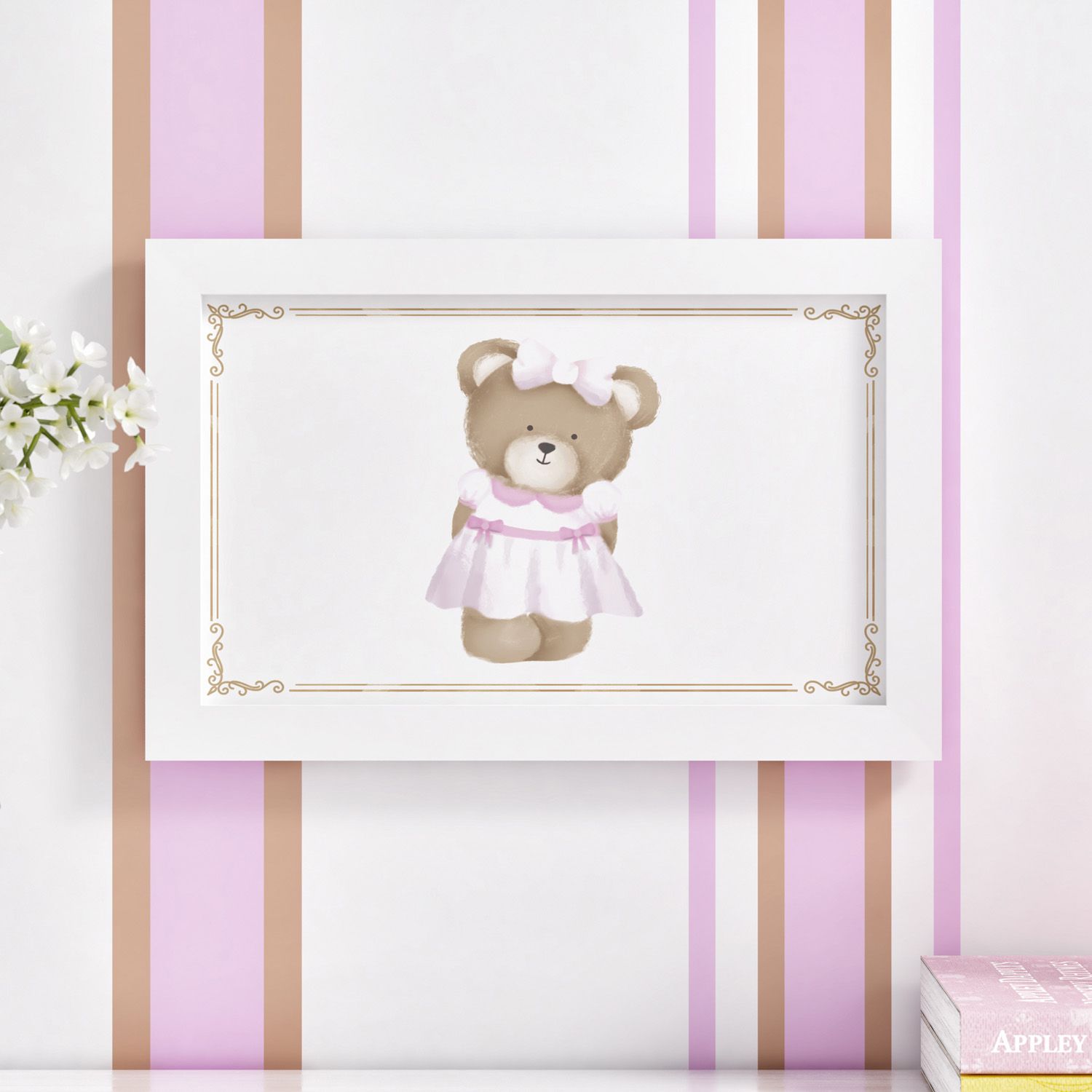 Quadro Ursa Luxo Rosa 33cm