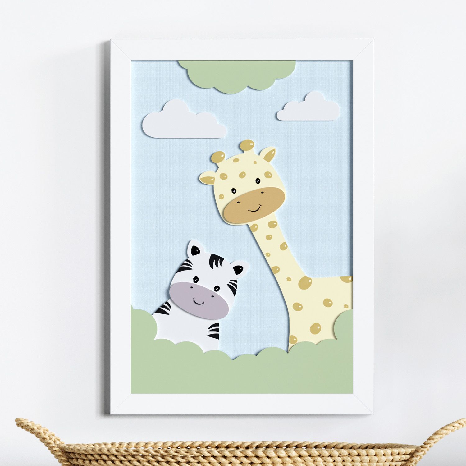 Quadro MDF Amiguinhas Zebra e Girafa 36cm