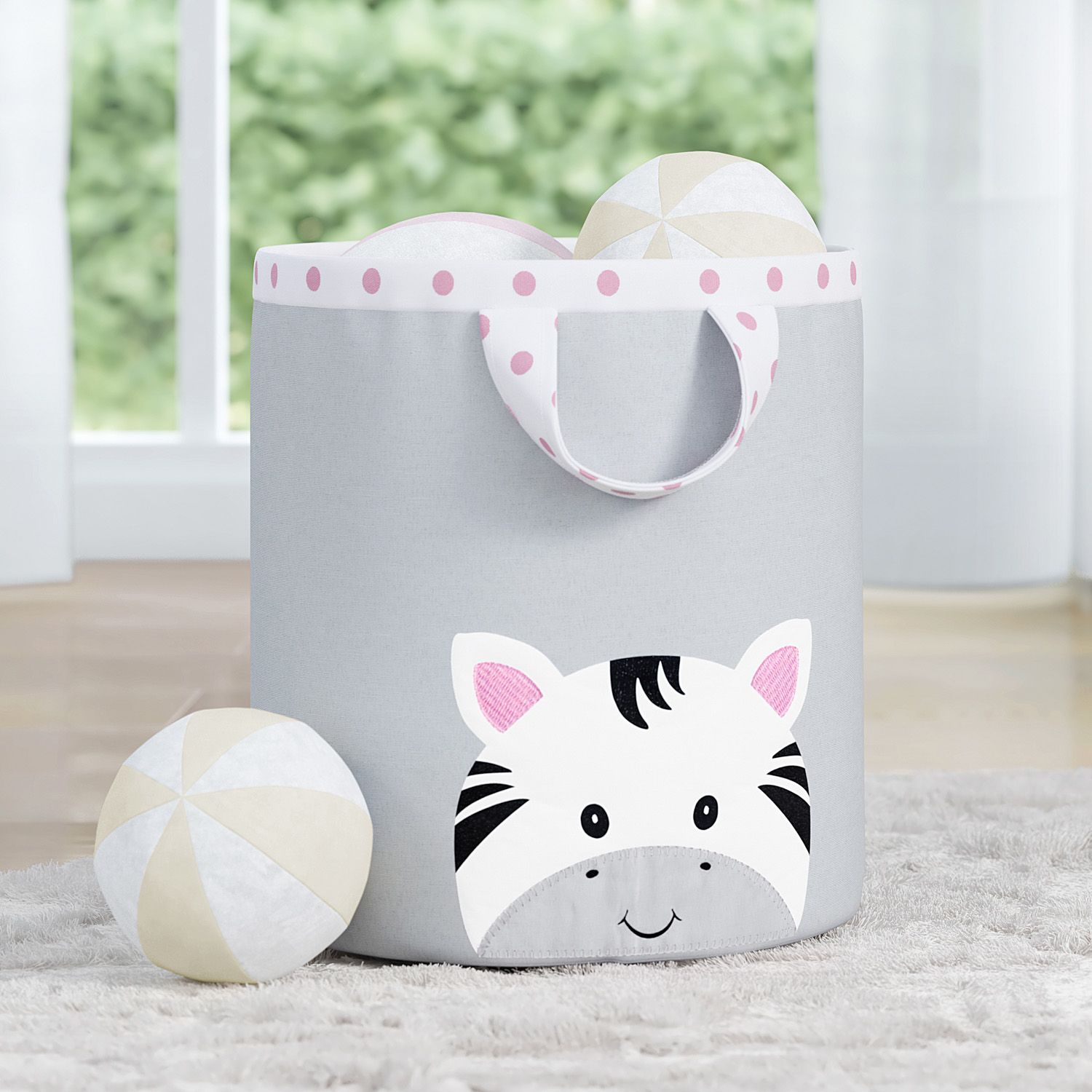 Cesto Organizador para Brinquedos Amiguinha Zebra Rosa 24cm