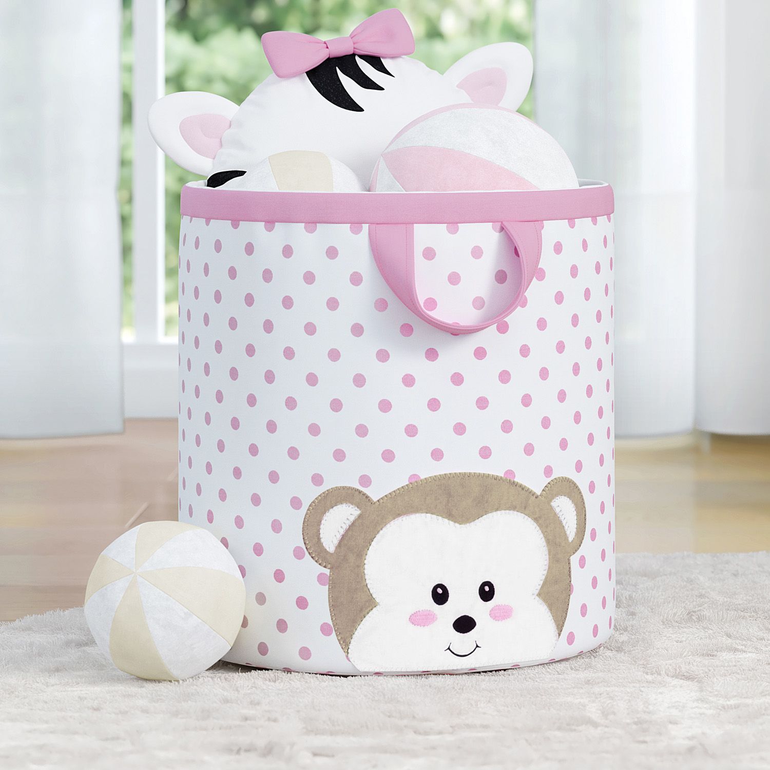 Cesto Organizador para Brinquedos Amiguinha Macaquinha Rosa 28cm