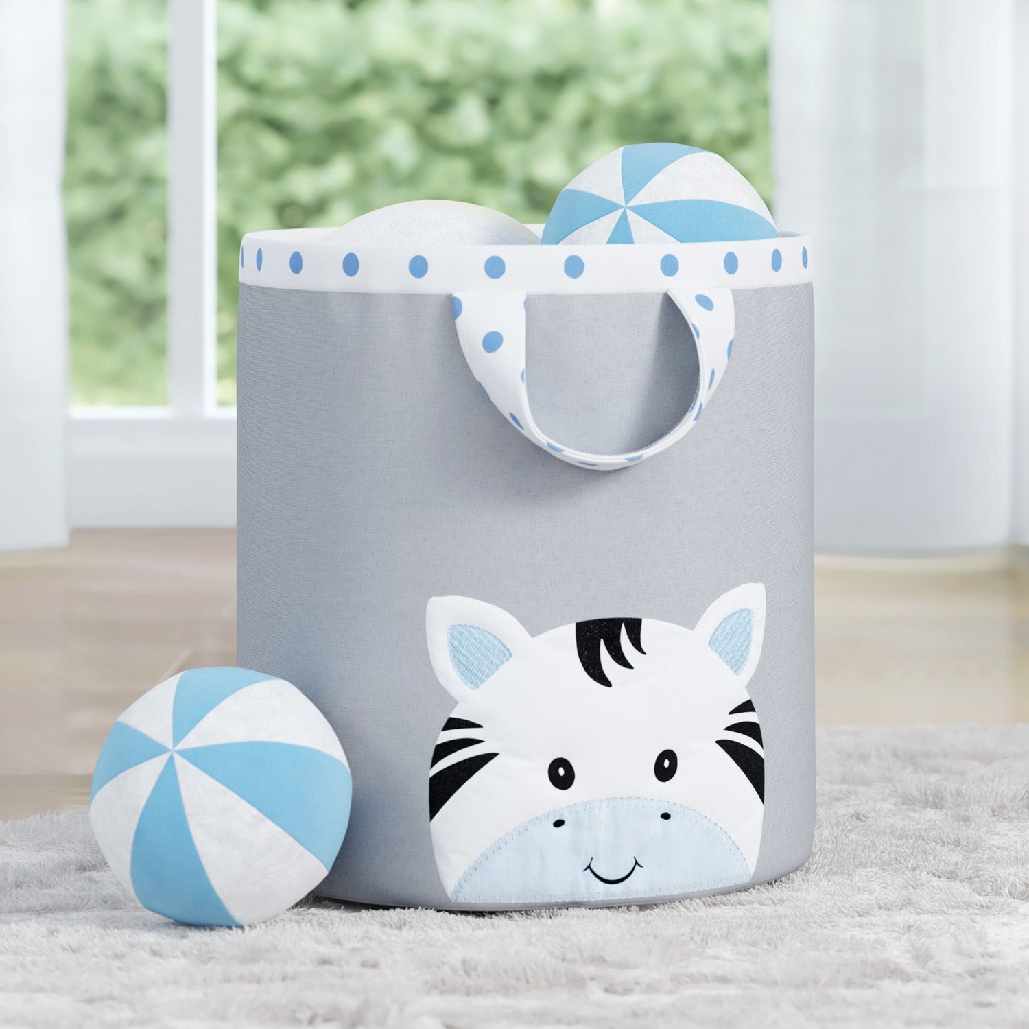 Cesto Organizador para Brinquedos Amiguinha Zebra Azul 24cm