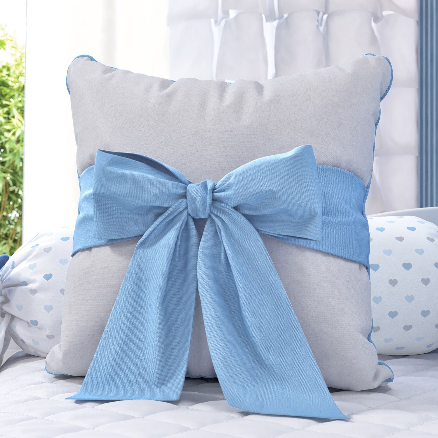 Almofada Laço Azul/Cinza 38cm